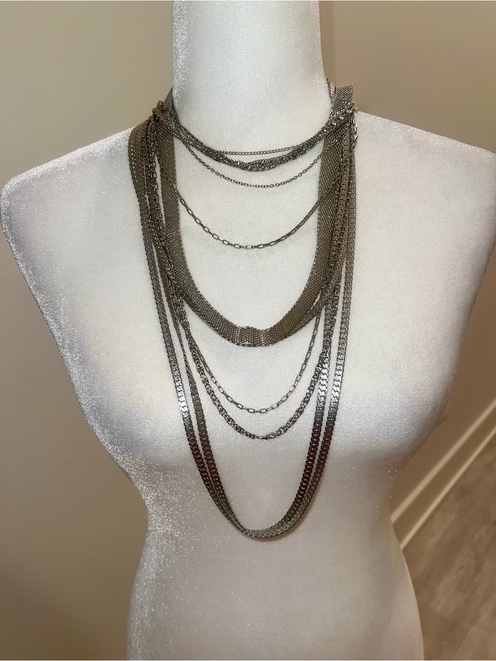 Multi-Layer Silver & Gunmetal Necklace -
LIKE NEW